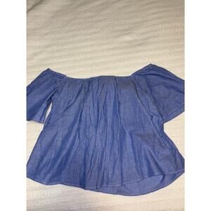 Express blue white pinstripe ruched shirt large new 0210